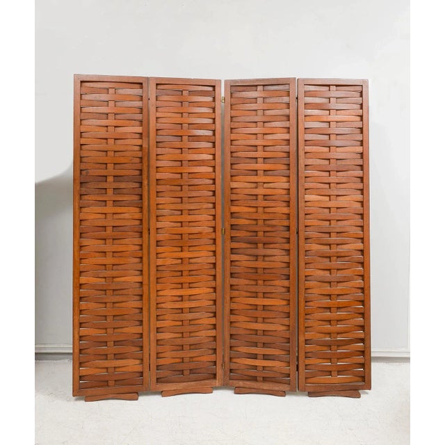 Brown Vintage Interwoven Mahogany Four Panel Screen For Sale - Image 8 of 10