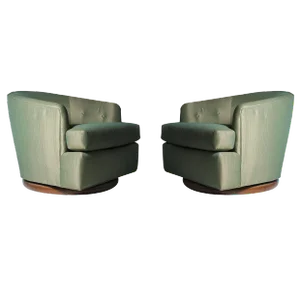 Milo Baughman Attributed Swivel Club Chairs - a Pair