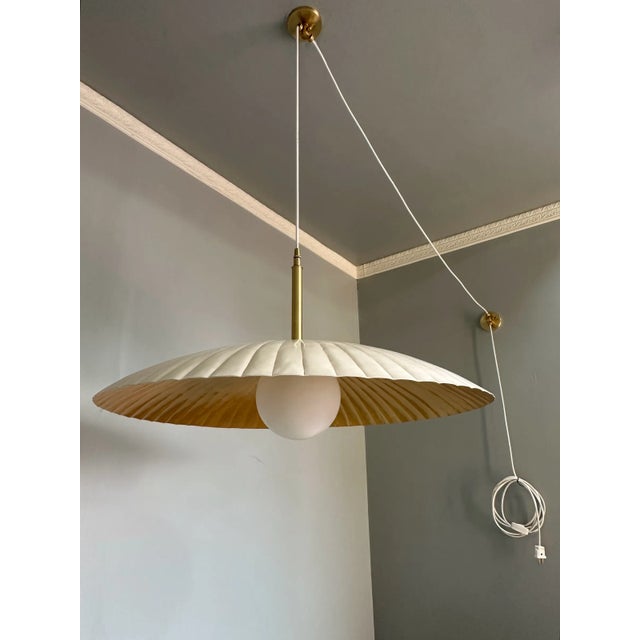 Modern Mid-Century Brass Pendant Light With Exposed Cord Design For Sale - Image 6 of 9