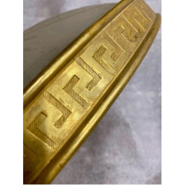 Vintage Art Deco Greek Key Brass Half Moon Sconce Shade For Sale - Image 4 of 9