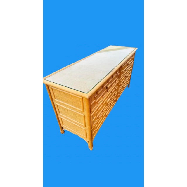 Mid 20th Century Vintage Organic Modern Restored Woven Rattan Sideboard,Credenza,Console,Dresser With Bamboo Trim Accents For Sale - Image 5 of 11