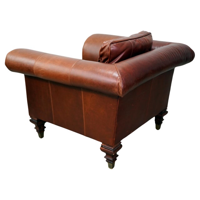 Wood Ralph Lauren British Colonial Lounge Chair in Brown Leather, Mahogany & Brass For Sale - Image 7 of 13