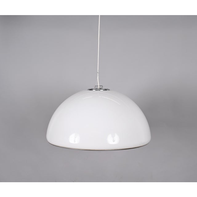 1970s Mid-Century Italian Pendant in Metal and White Acrylic Glass from Guzzini, 1970s For Sale - Image 5 of 14