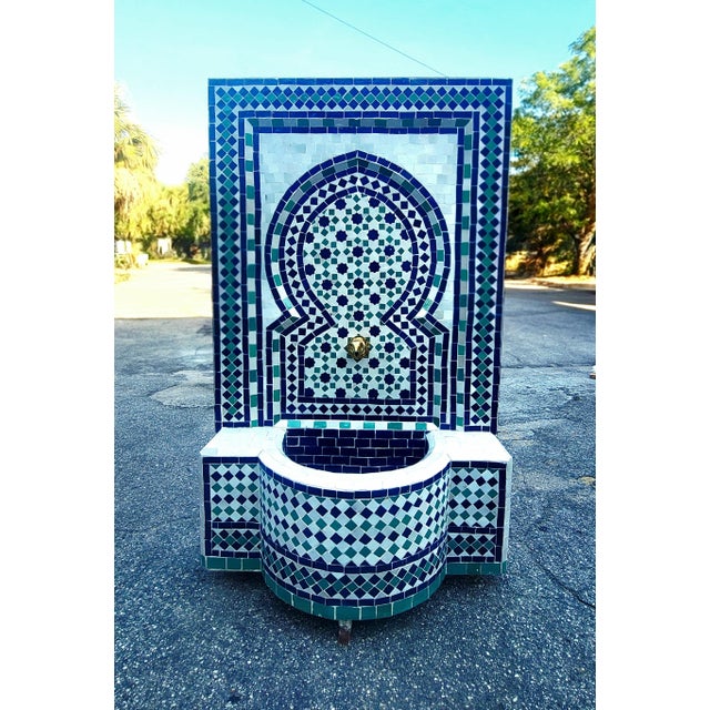 Blue / Off White / Aqua Moroccan Mosaic Tile Fountain, Tarsi3 For Sale - Image 9 of 9