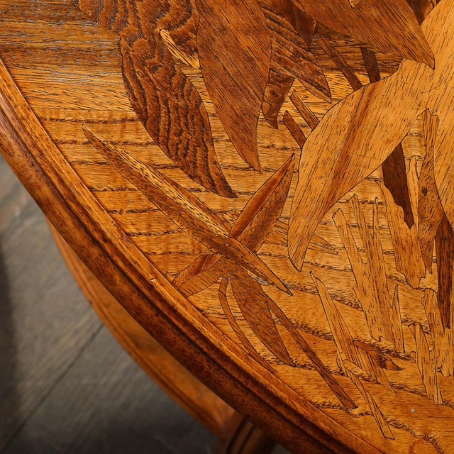 Art Nouveau Inlaid Naturalist Marquetry 2-Tier Side Table Signed Emile Galle For Sale - Image 10 of 18