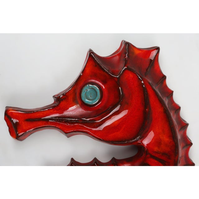 Mid-Century Modern Belgian Ceramic Red Seahorse Plaque by André Bayer, 1960s For Sale - Image 3 of 11