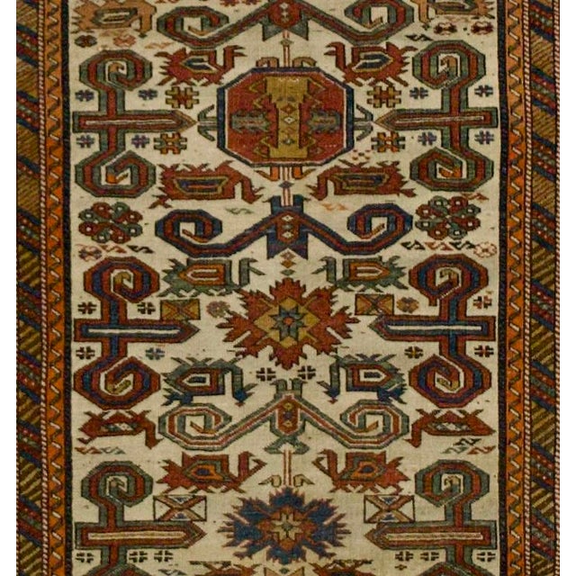 Antique Caucasian Perpedil Rug 3’5" x 4’4". Generally in scatter sizes, from eastern Caucasus, all wool; geometric small...