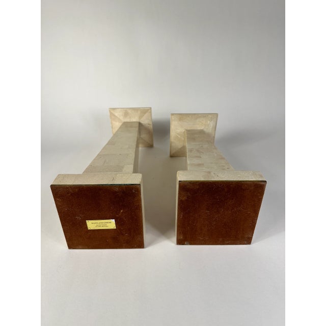 Mid 20th Century Pair of Tessellated Stone & Brass Candlesticks by Maitland Smith For Sale In Chicago - Image 6 of 7