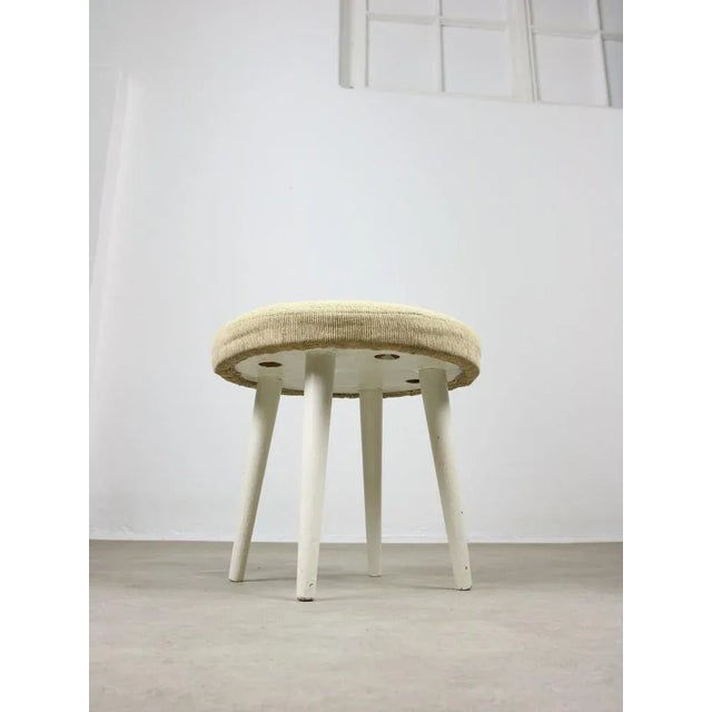 Vintage Italian Stool in Beige Fabric, 1980s For Sale - Image 6 of 11