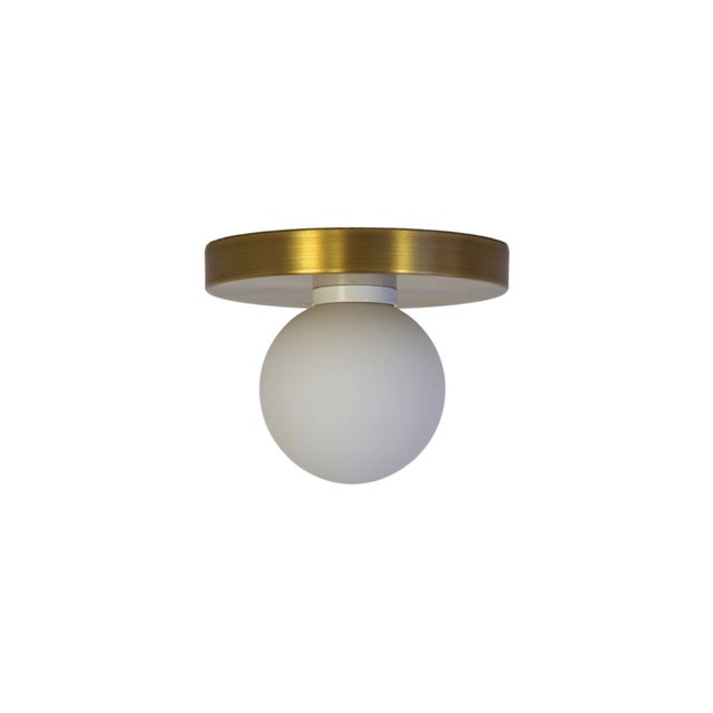 Globe Flush Mount Brushed Brass, 3 Inch Glass Globe, by Research.Lighting, Modern, Minimal For Sale In New York - Image 6 of 6