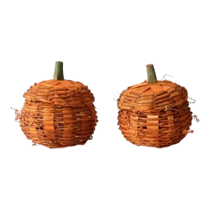 Vintage Woven Pumpkin Baskets Pair