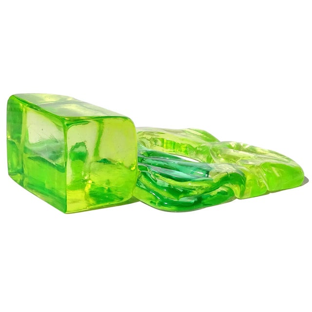 Vintage Murano Salviati Luciano Gaspari Uranium Uv Reactive Yellow Green Italian Art Glass Abstract Sculpture For Sale - Image 11 of 11