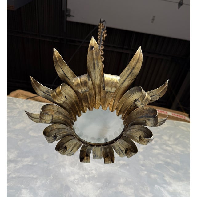 Spanish Gilt-Metal 1950's Sunburst Ceiling Fixture For Sale - Image 11 of 11