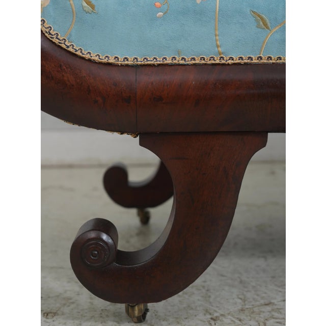 American Empire Antique Sofa W. Crewel Upholstery For Sale - Image 11 of 18