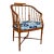 Vintage Chinoiserie Drexel Heritage Faux Bamboo Walnut Spindle Arm Chair Newly Upholstered For Sale