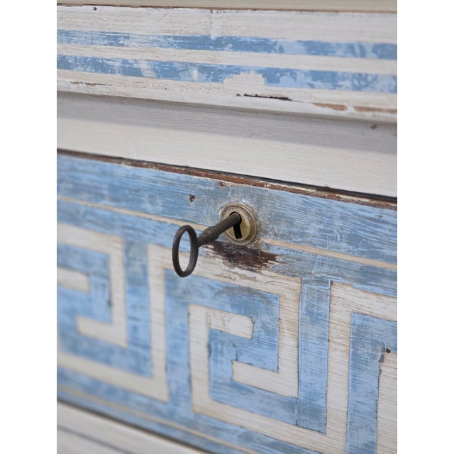 Antique English Pine Painted Dresser Chest of Drawers With Greek Key Motif For Sale In Denver - Image 6 of 13
