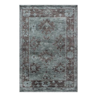 Gray-Green and Brown Modern Oushak Designed by Keivan Woven Arts For Sale
