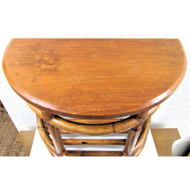 1940's Half Round Demilune Bamboo Side Table With Ladder Sides and Mahogany Top For Sale In Miami - Image 6 of 7
