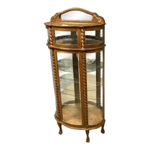Oak China Cabinet W Additional Top Storage Glass Front Rope Turned Trim Mirrored