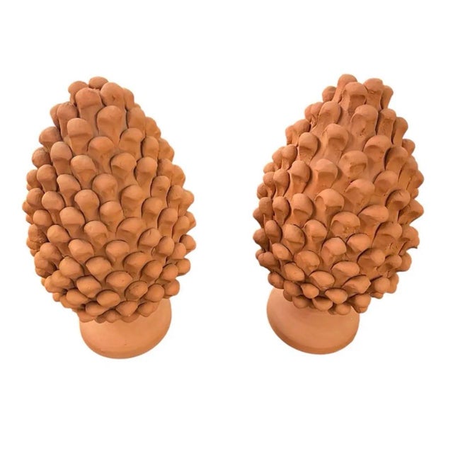 Pair of Hand-Finished Terracotta Pine Cone Finials For Sale - Image 4 of 12