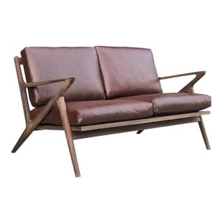 Custom Z Loveseat in Merlot Leather For Sale