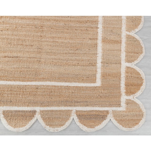 White Jute Wool Premium Handwoven (Not Braided) Scalloped Rug 9x12 Ft. For Sale - Image 6 of 12