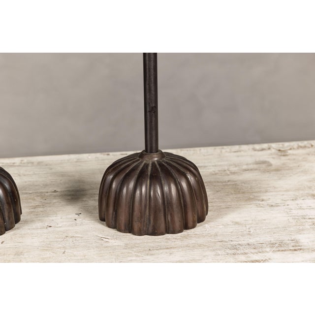 Japanese Metal Candleholders with Gadrooned Base - Set of 2 For Sale - Image 10 of 12