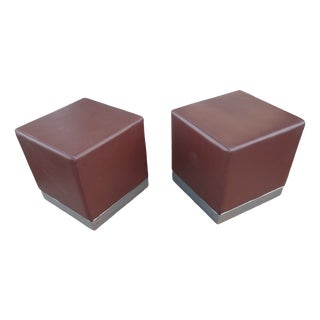 Small Leather Ottomans, 1970s, Set of 2 For Sale