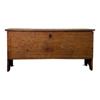 19th Century Rustic Fir Chest with Carvings For Sale