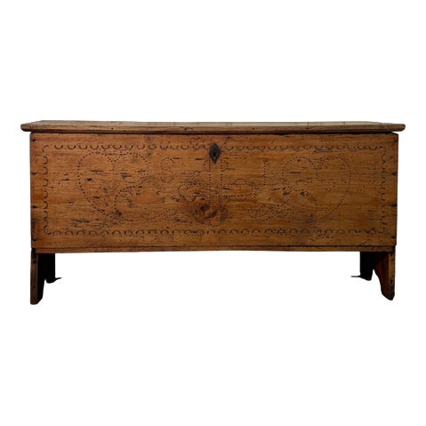 19th Century Rustic Fir Chest with Carvings For Sale