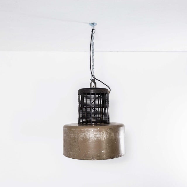 1970s Large Holophane Industrial Pendant Lamp with Grill Top, 1970s For Sale - Image 5 of 11