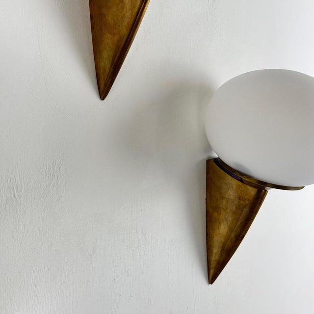 Italian Lancia Wall Sconces in Brass and Opaline Glass from Stilux Milano, 1960s,Set of 4 For Sale - Image 10 of 13