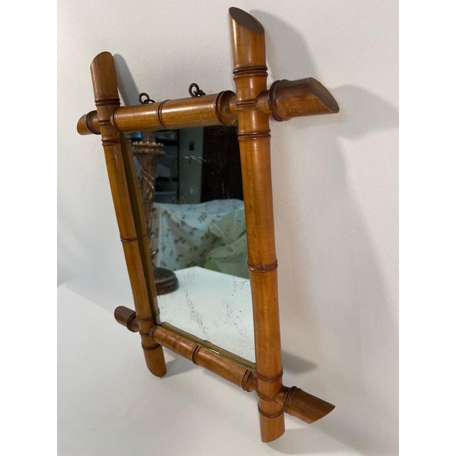 1900 - 1909 Early 1900s French Faux Bamboo Turned Wood Accent Mirror For Sale - Image 5 of 17