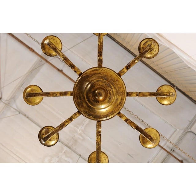 French Mid 20th Century French 8-Light Gold-Tone Chandelier For Sale - Image 3 of 11