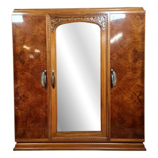 Large Art Deco Wardrobe in Burl Wood, 1920s For Sale