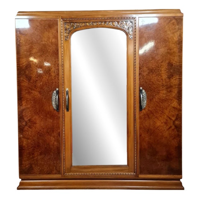 Large Art Deco Wardrobe in Burl Wood, 1920s For Sale
