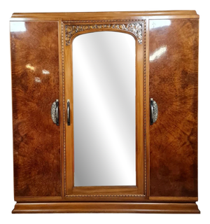 Large Art Deco Wardrobe in Burl Wood, 1920s