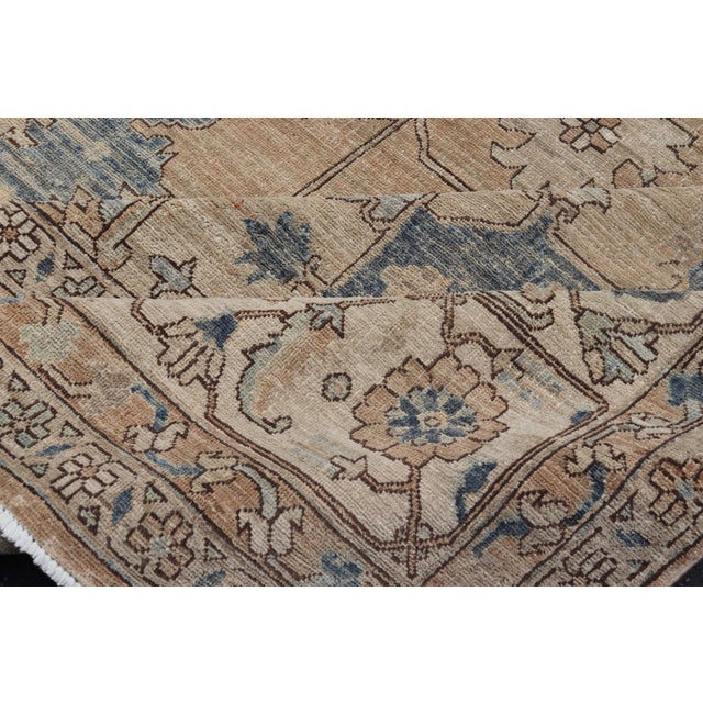 Large Serapi Design Rug With Camel Field and Blue Medallion Pattern 12'3"x14'7" For Sale - Image 16 of 17