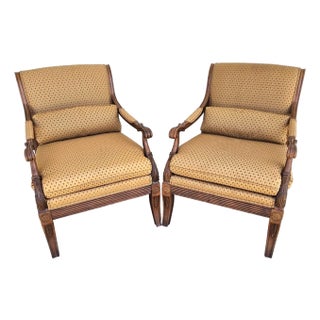 Ethan Allen Regency Style Bergere Lounge Armchairs Pair For Sale