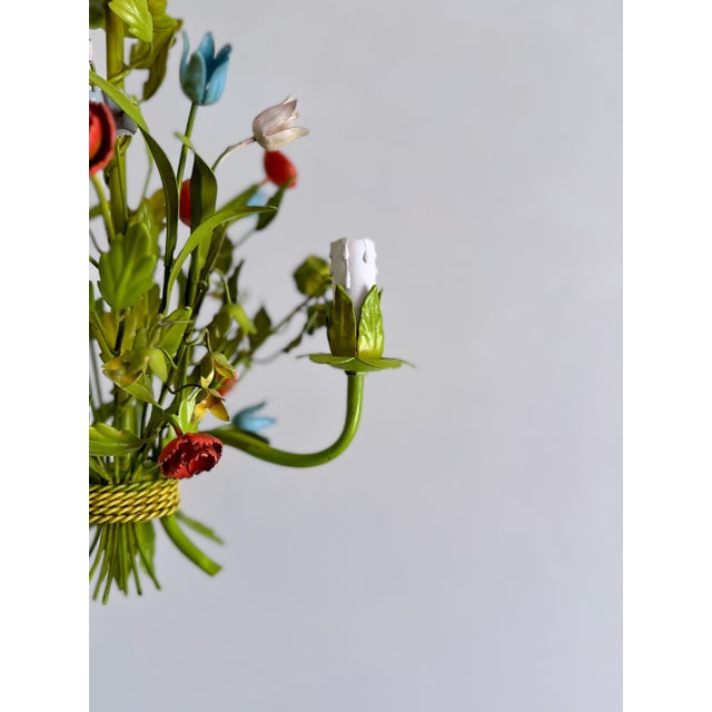 Green Mid-Century Floral Bouquet 3-Light Chandelier in Green Painted Tole Metal, 1960s For Sale - Image 8 of 16