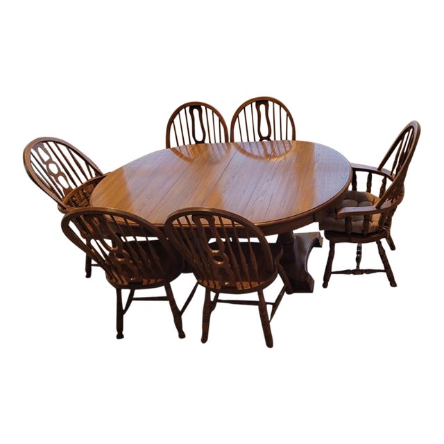 1980s Keller Furniture 7 Piece Oak Dining Set Chairish