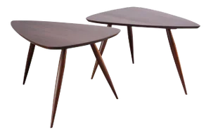 Phillip Lloyd Powell Sculptural Side Tables in Black Walnut - A Pair