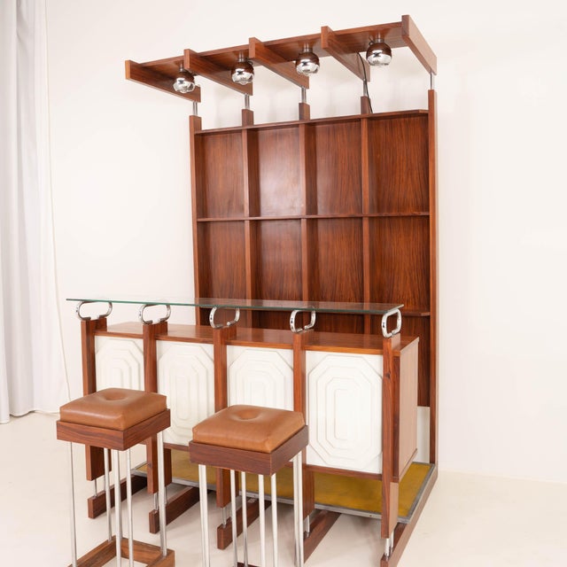Italian Bar Unit with Stools, 1970s, Set of 3 For Sale - Image 3 of 16