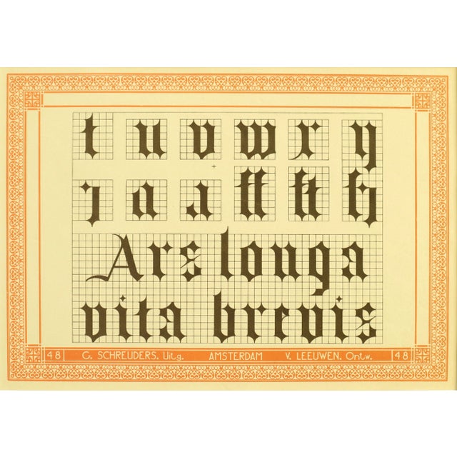 Art Nouveau 1907 Dutch Letterpress Sheet, Matted (Tuvwry Ars Louga Vita Brevis) For Sale - Image 3 of 3