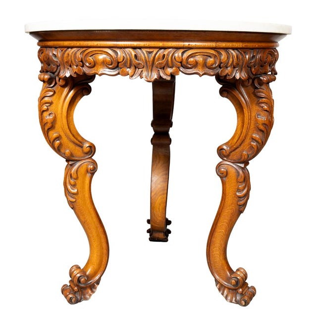Victorian Oak and Inlaid Marble Center Table For Sale In Boston - Image 6 of 8