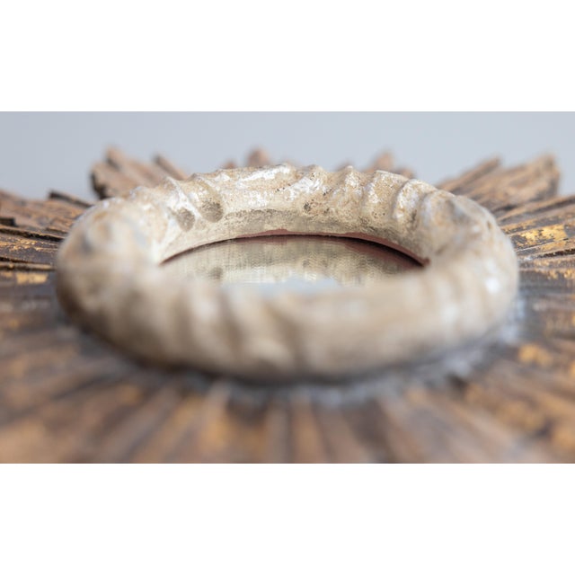 Vintage French Rustic Giltwood Sunburst Mirror For Sale - Image 4 of 7