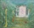 Symbolic and surreal landscape with three women in a mystical garden setting walking toward a plaque "The dream and the...