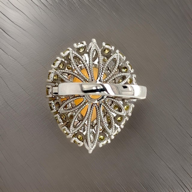 Natural White Opal Diamond Ring 14k Gold 11 TCW GIA Certified, Size 6.25 For Sale - Image 4 of 13
