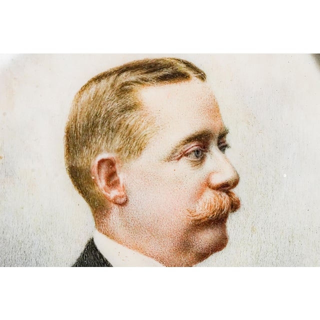 1900 - 1909 Classy Victorian Antique Finely Executed Portrait Miniature Painting Society Gentleman Man Mustache in Tuxedo Gilded Age Art For Sale - Image 5 of 12