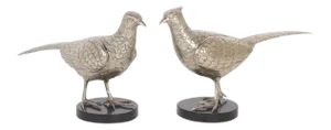 Mid-Century Silvered Metal Pheasants - A Pair